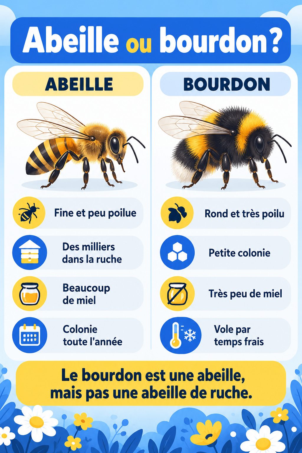 Différence entre abeille et bourdon : infographie comparative