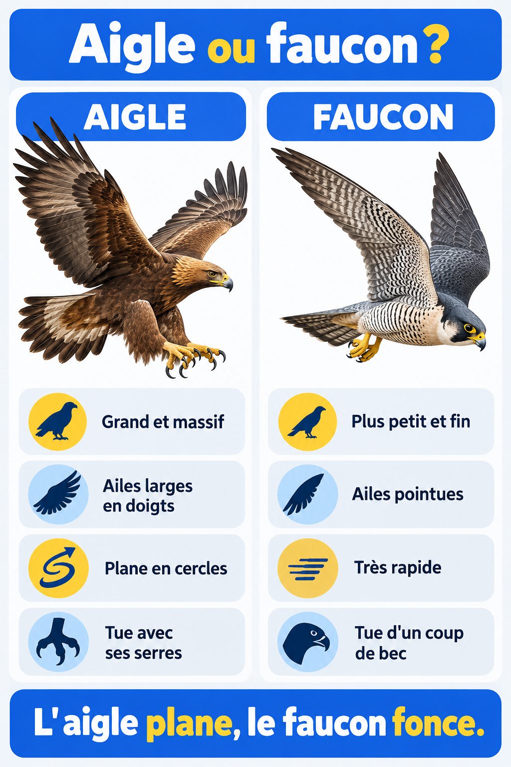 Différence entre aigle et faucon : infographie comparative