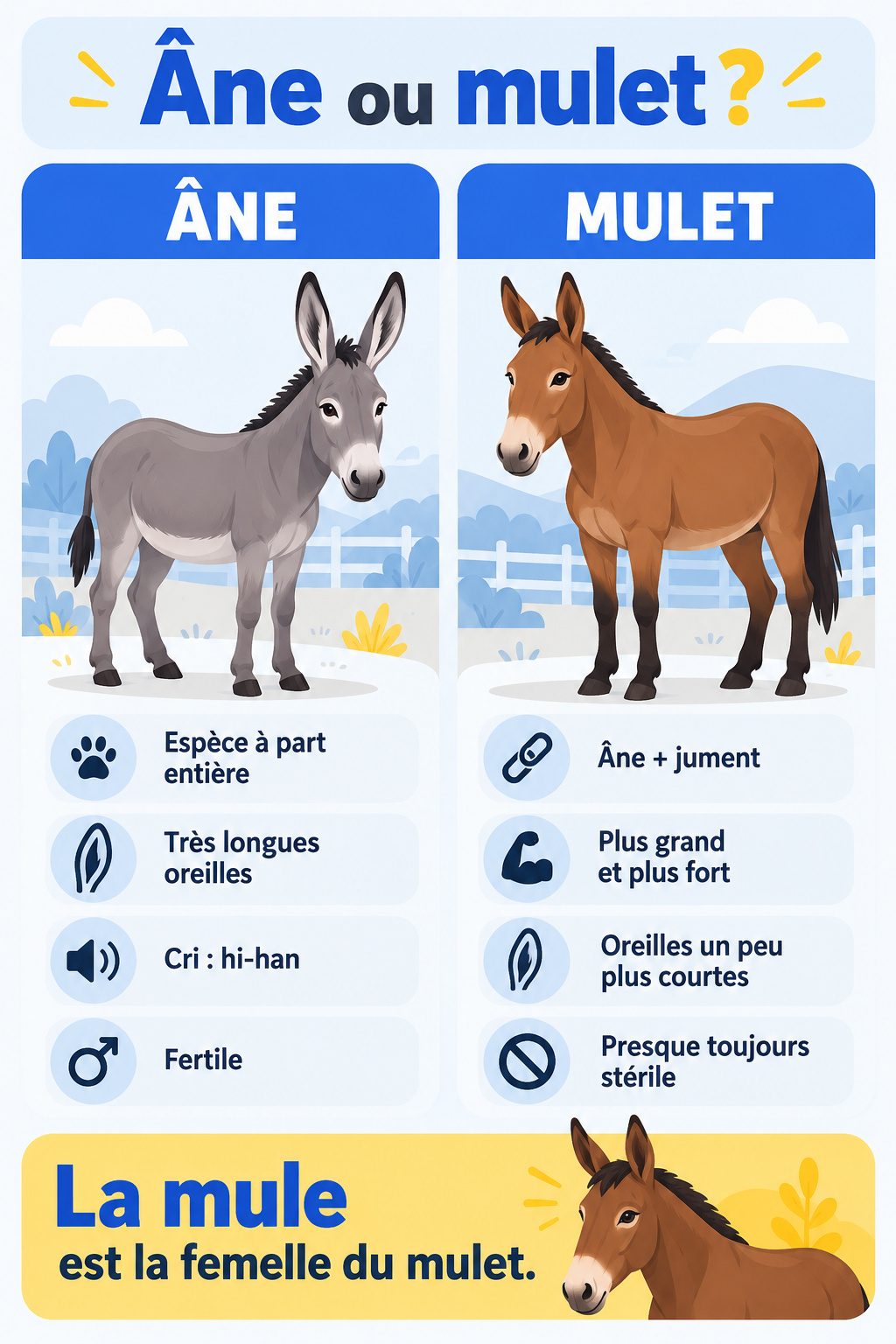 Différence entre âne et mulet : infographie comparative
