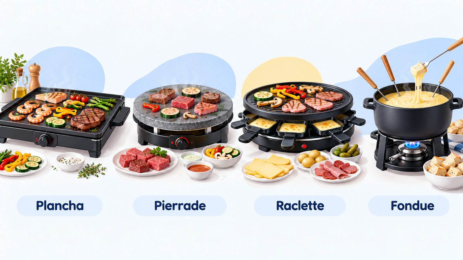 Appareils de cuisson conviviaux : plancha, pierrade, raclette et fondue
