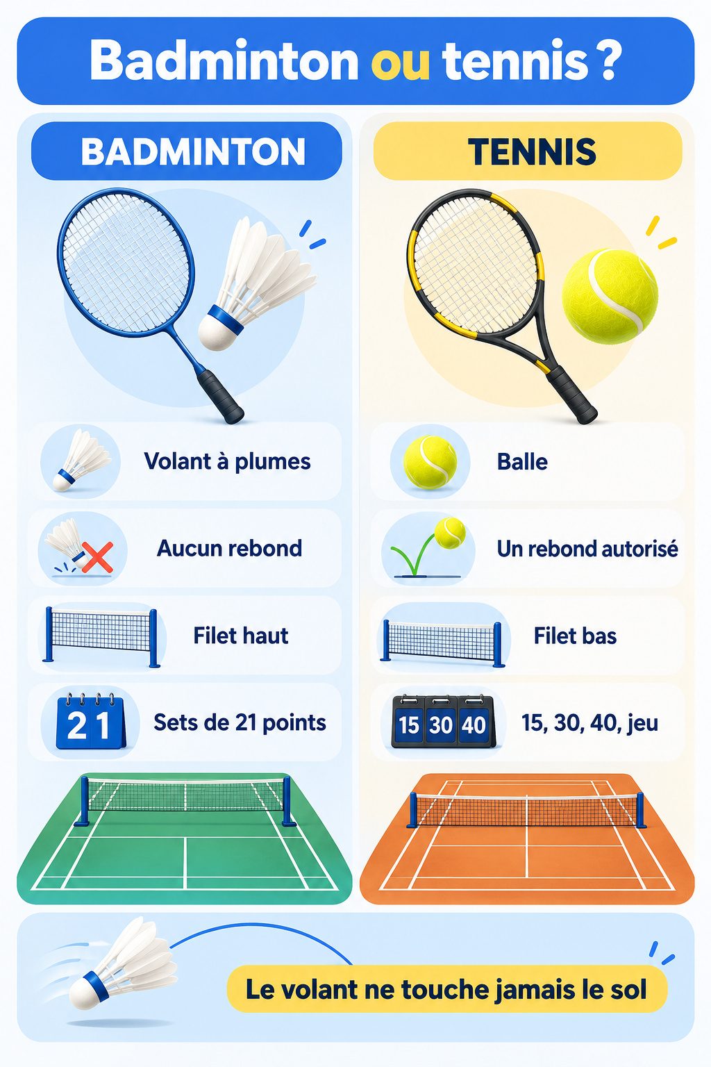 Différence entre badminton et tennis : infographie comparative