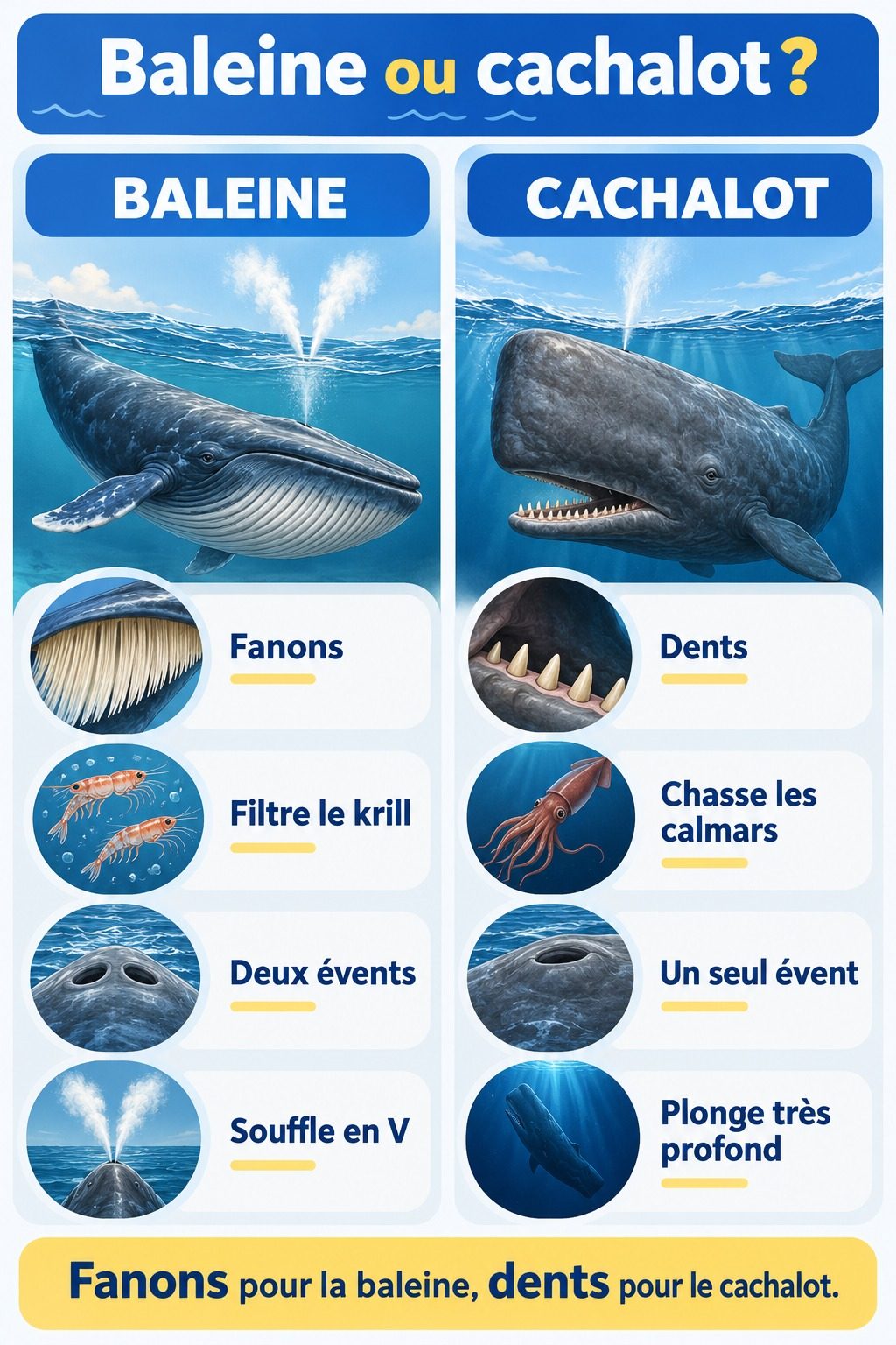 Différence entre baleine et cachalot : infographie comparative
