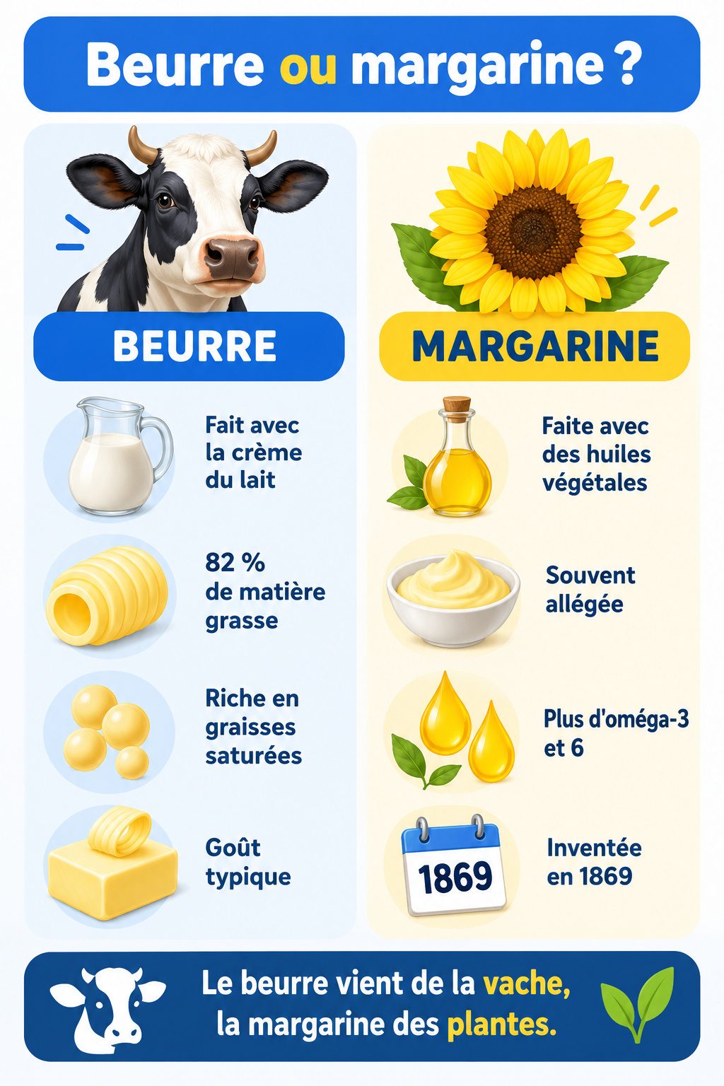 Différence entre beurre et margarine : infographie comparative