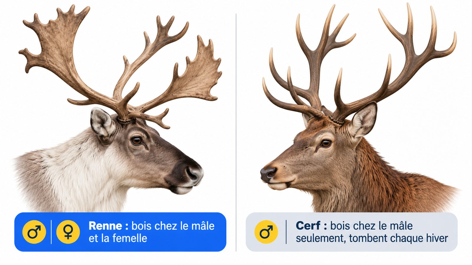 Comparaison des bois du renne et du cerf