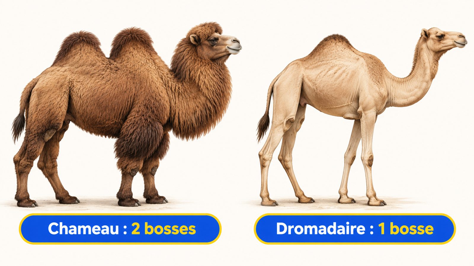 Comparaison de profil d'un chameau de Bactriane à deux bosses et d'un dromadaire à une bosse