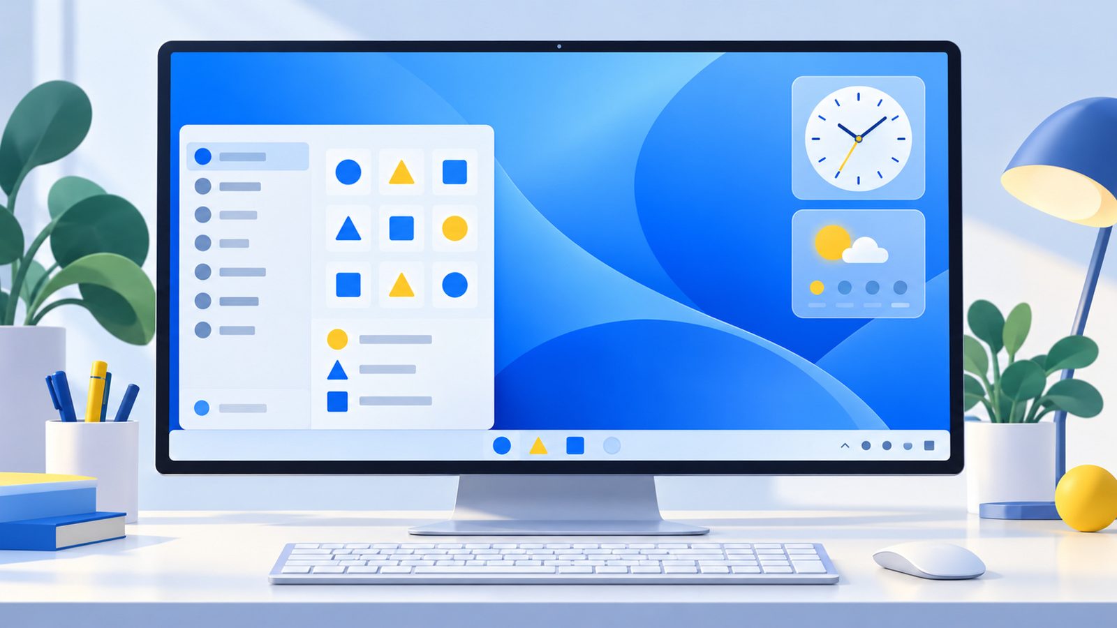 Écran d'ordinateur avec un bureau de style KDE : barre des tâches en bas et menu de démarrage