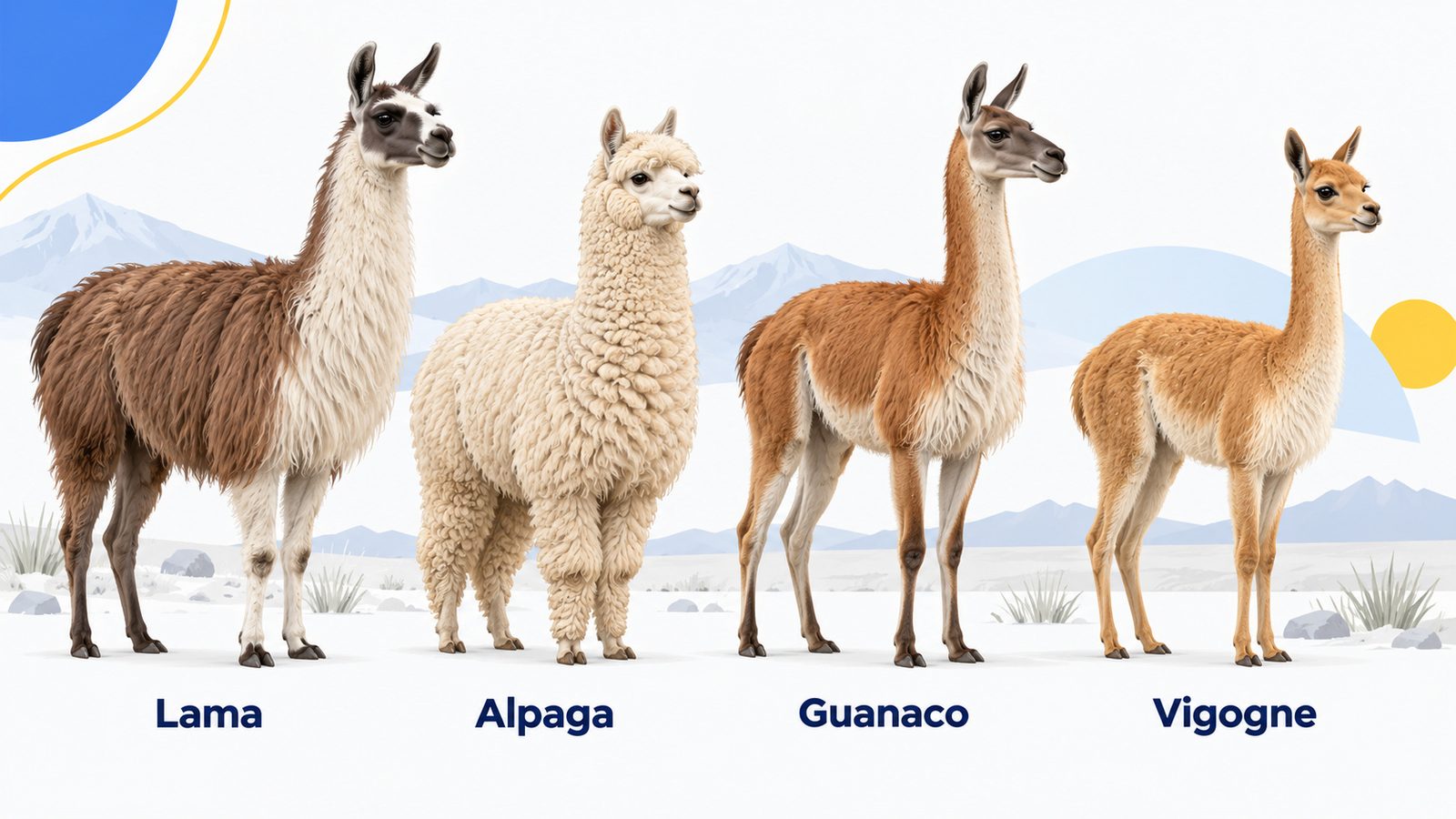 Les camélidés d'Amérique du Sud : lama, alpaga, guanaco et vigogne