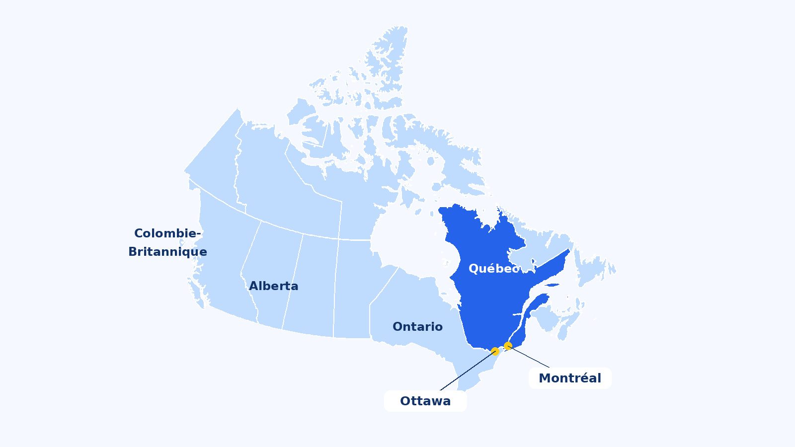 Carte simplifiée du Canada avec ses provinces et le Québec mis en évidence