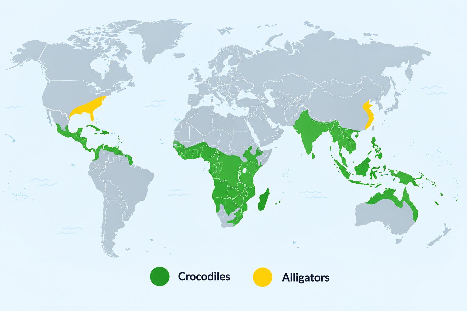 Carte du monde montrant où vivent les crocodiles et les alligators