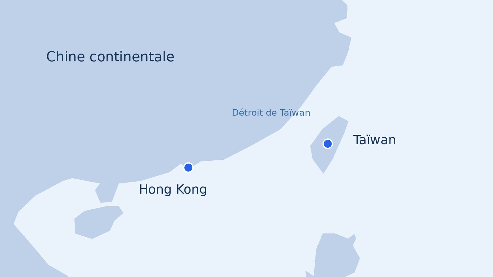 Carte simplifiée de l'Asie de l'Est situant Hong Kong et Taïwan