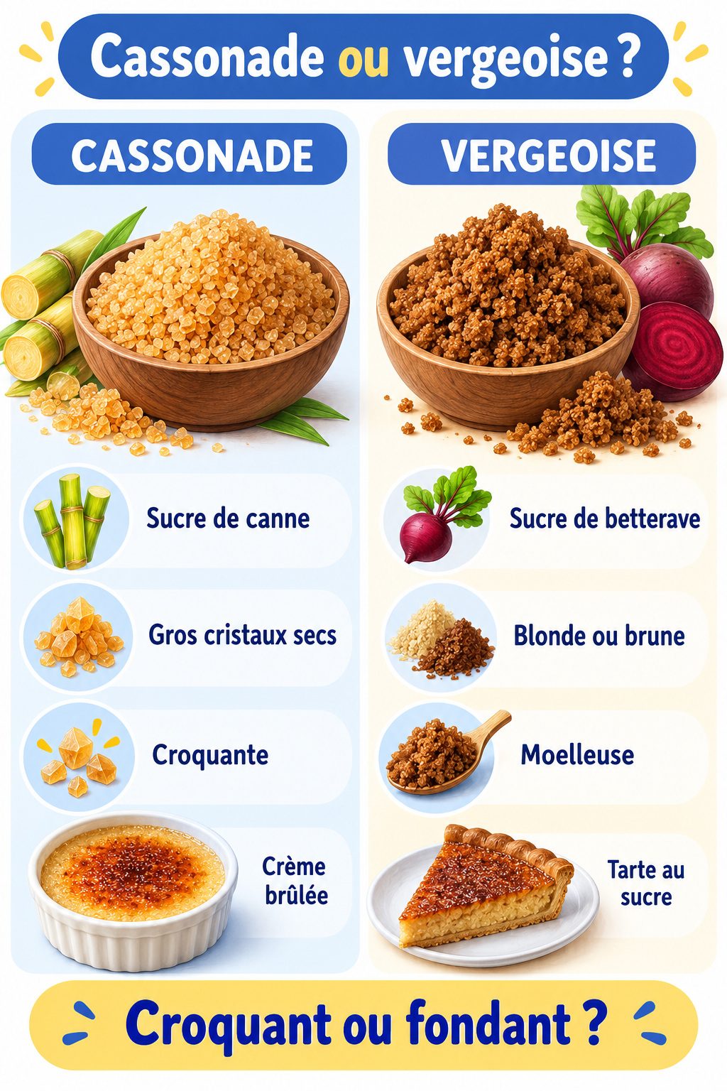 Différence entre cassonade et vergeoise : infographie comparative