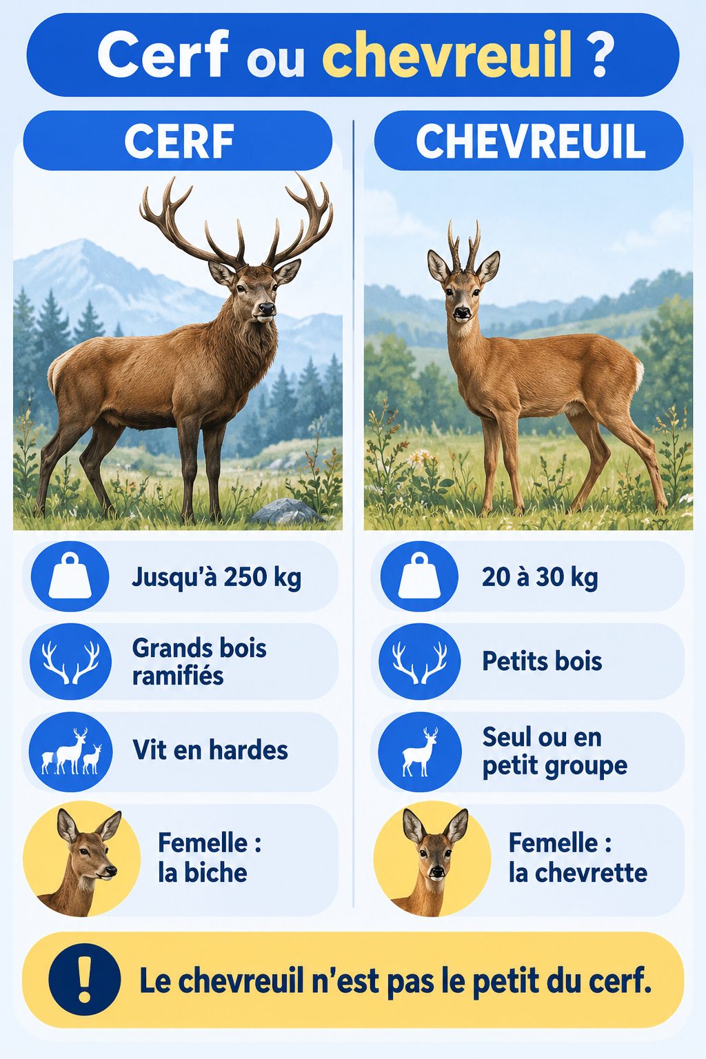 Différence entre cerf et chevreuil : infographie comparative