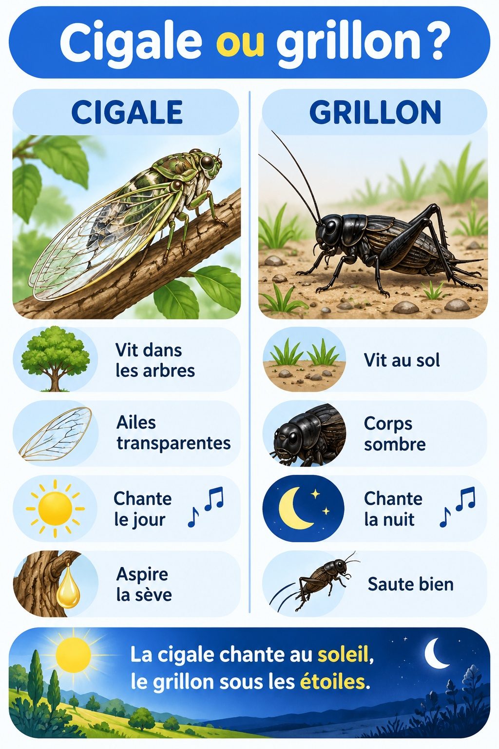 Différence entre cigale et grillon : infographie comparative
