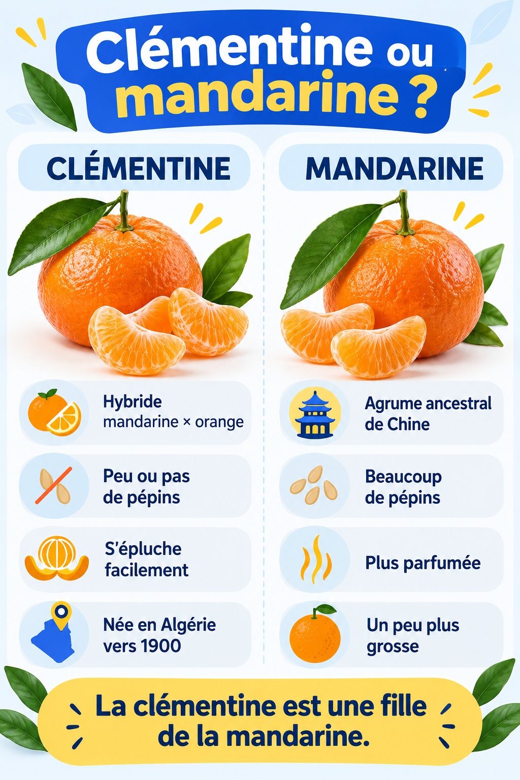 Différence entre clémentine et mandarine : infographie comparative