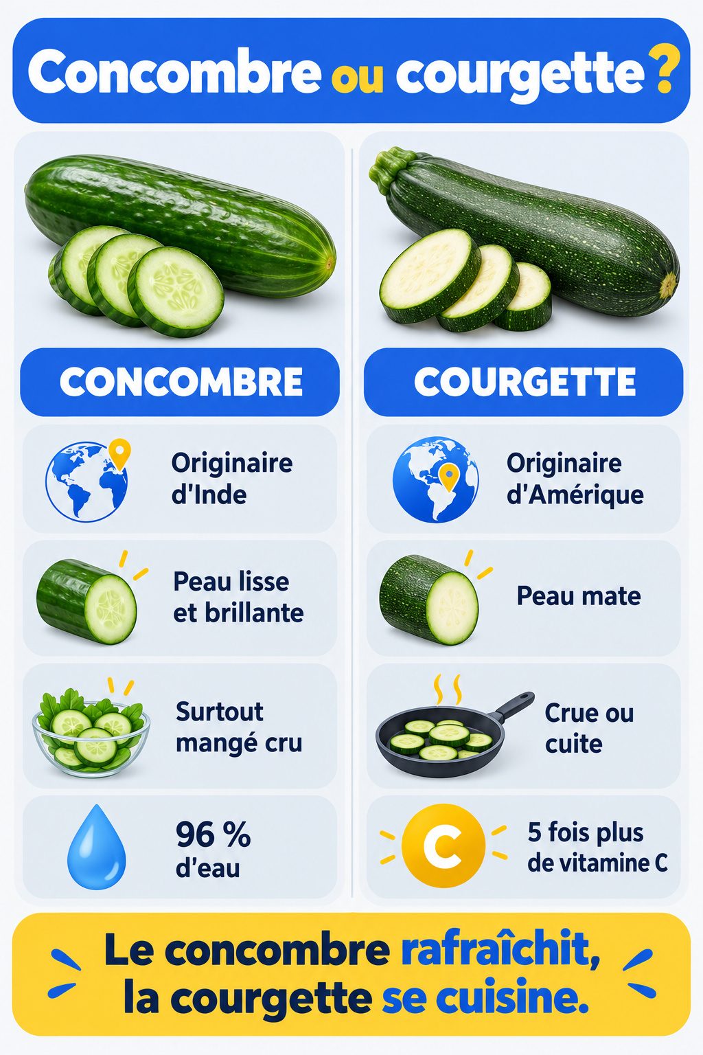 Différence entre concombre et courgette : infographie comparative
