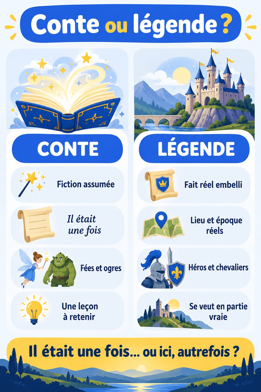 Différence entre conte et légende : infographie comparative