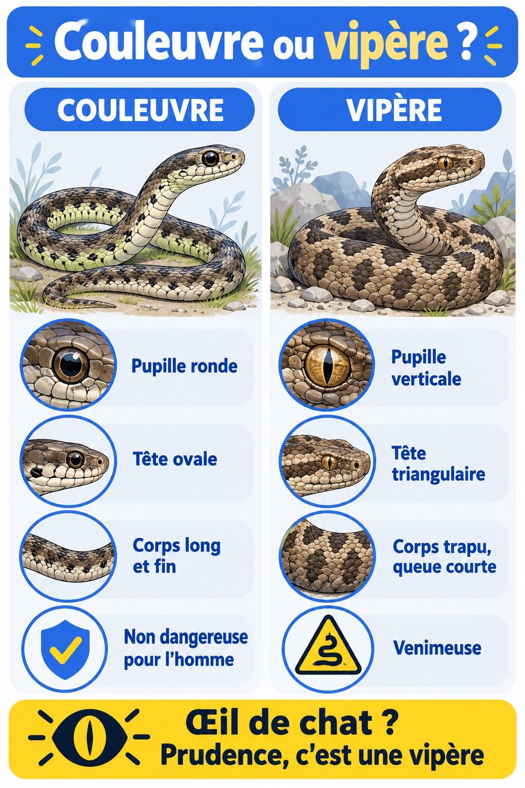 Différence entre couleuvre et vipère : infographie comparative