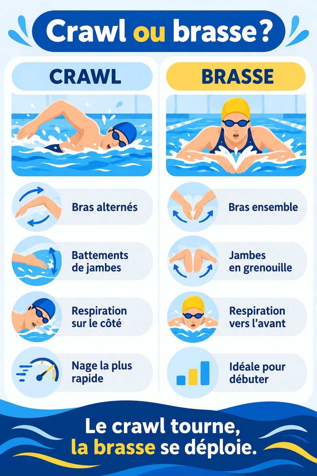Différence entre crawl et brasse : infographie comparative