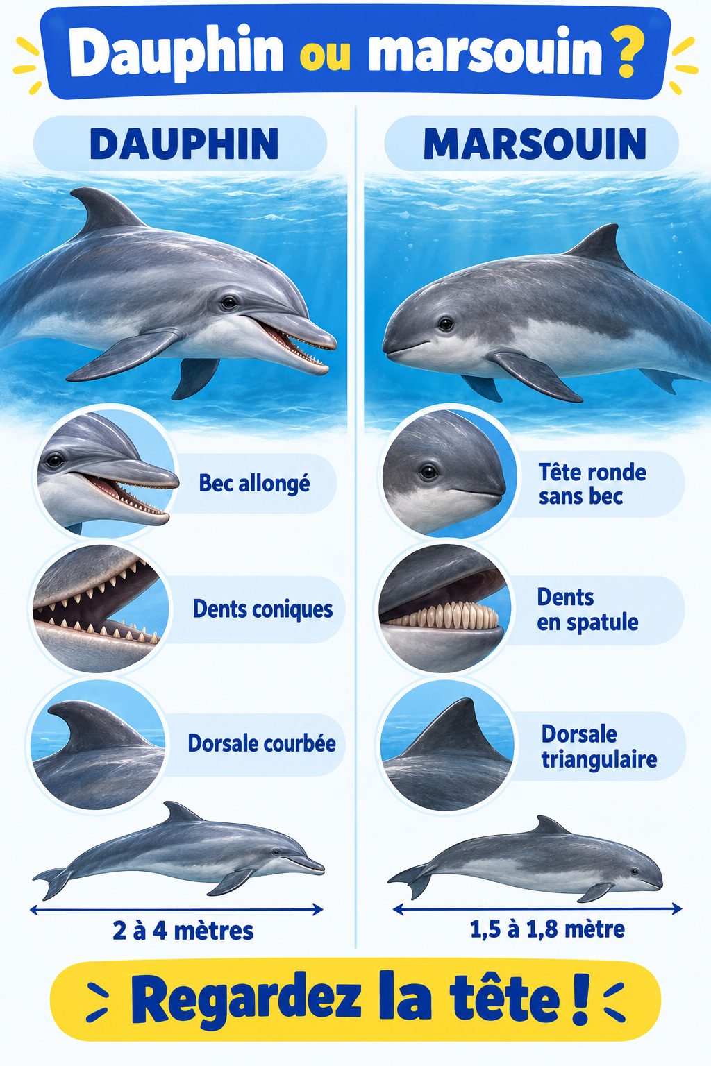 Différence entre dauphin et marsouin : infographie comparative