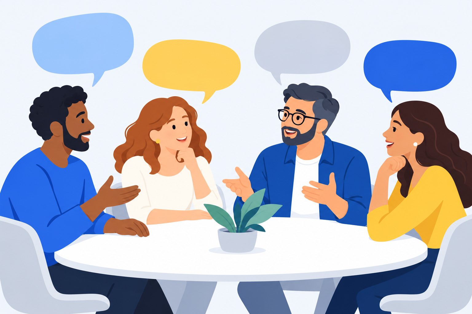 Plusieurs personnes autour d'une table qui échangent des points de vue