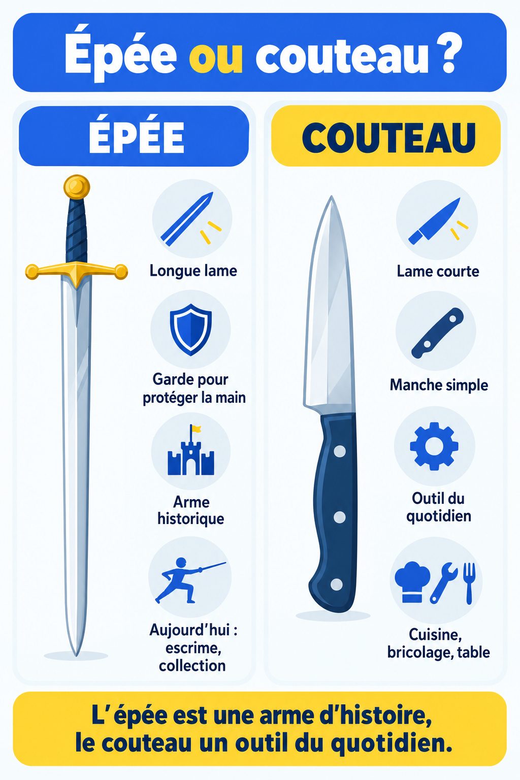 Différence entre épée et couteau : infographie comparative