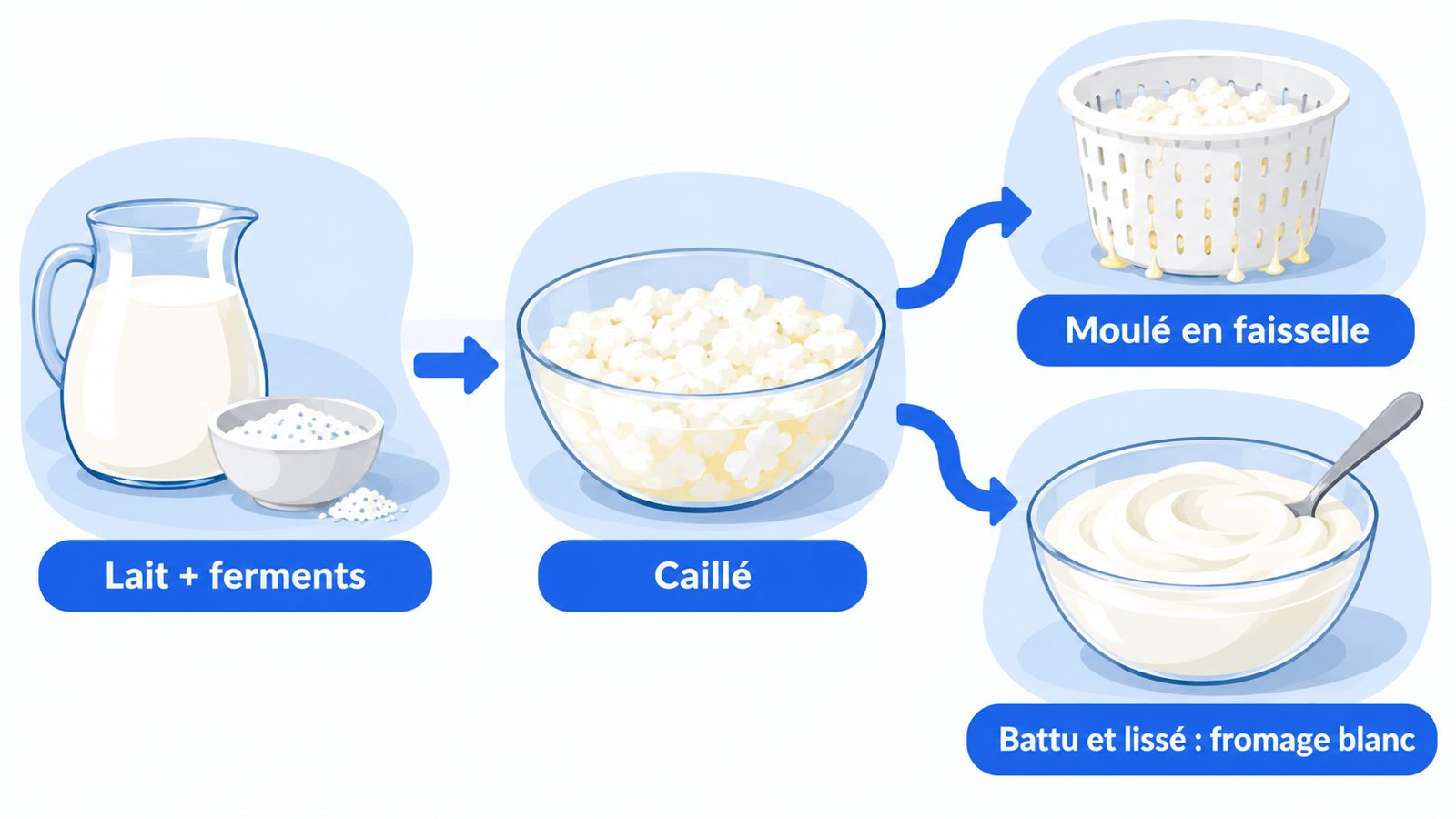 Fabrication de la faisselle et du fromage blanc à partir du caillé