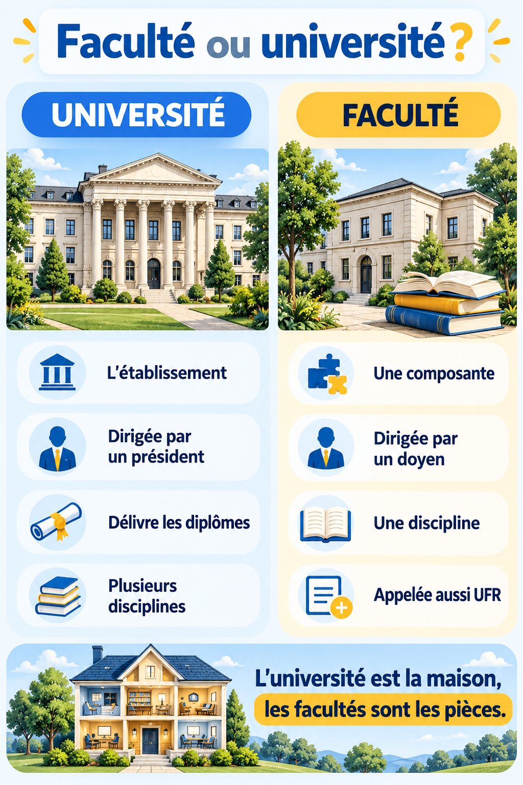 Différence entre faculté et université : infographie comparative