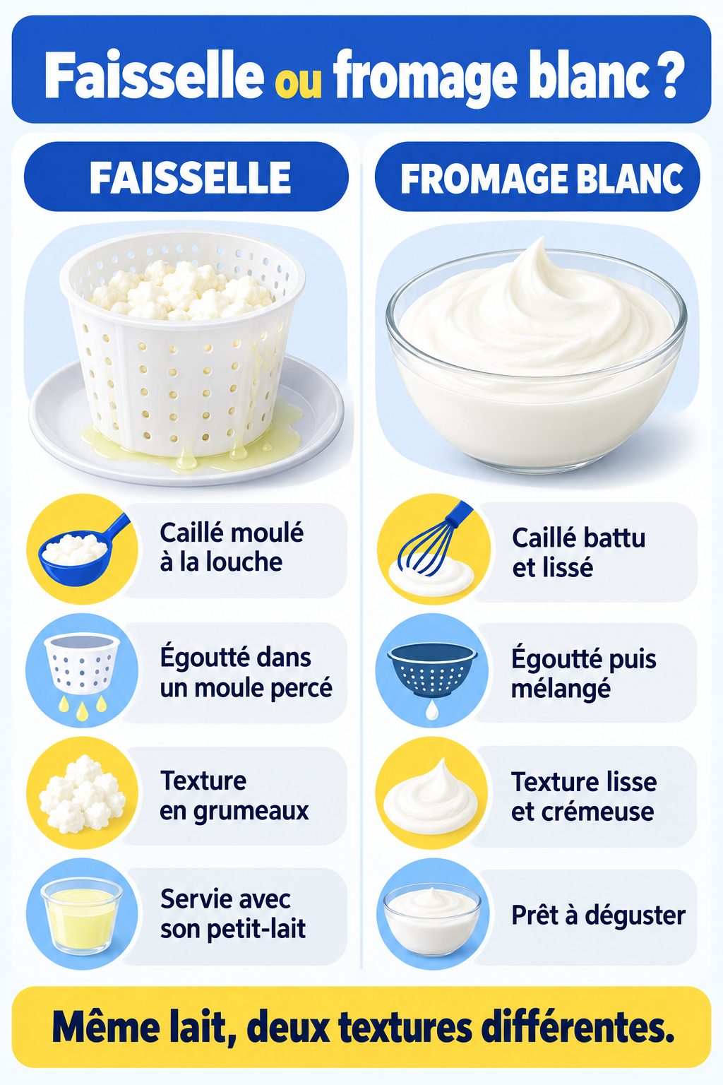 Différence entre faisselle et fromage blanc : infographie comparative