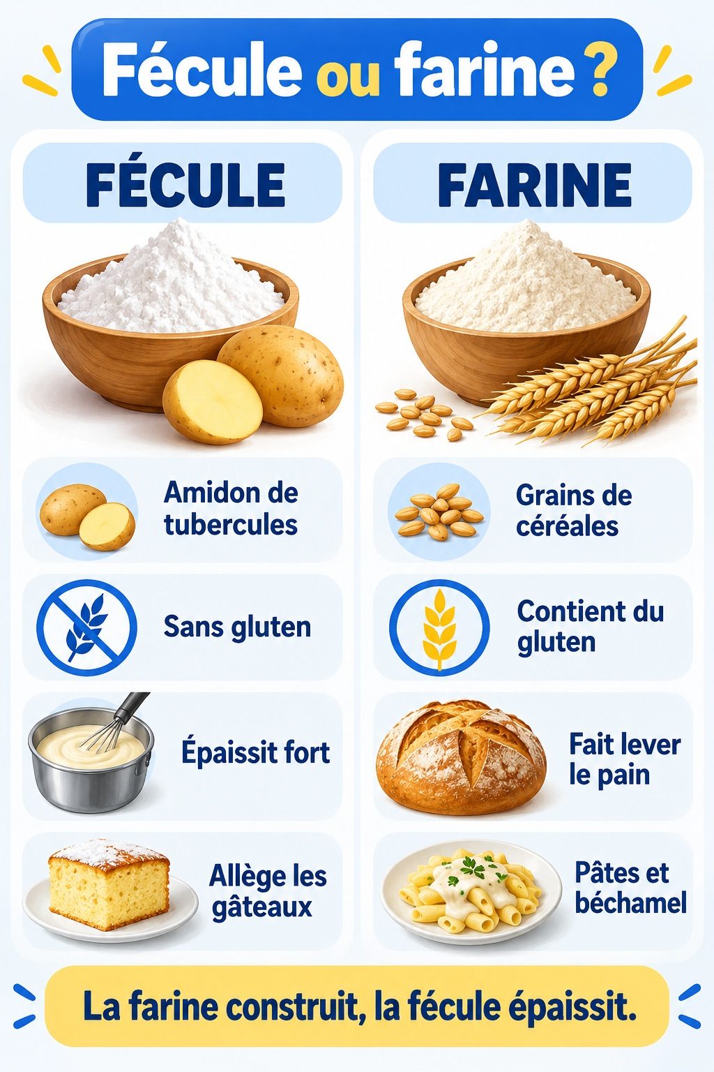 Différence entre fécule et farine : infographie comparative