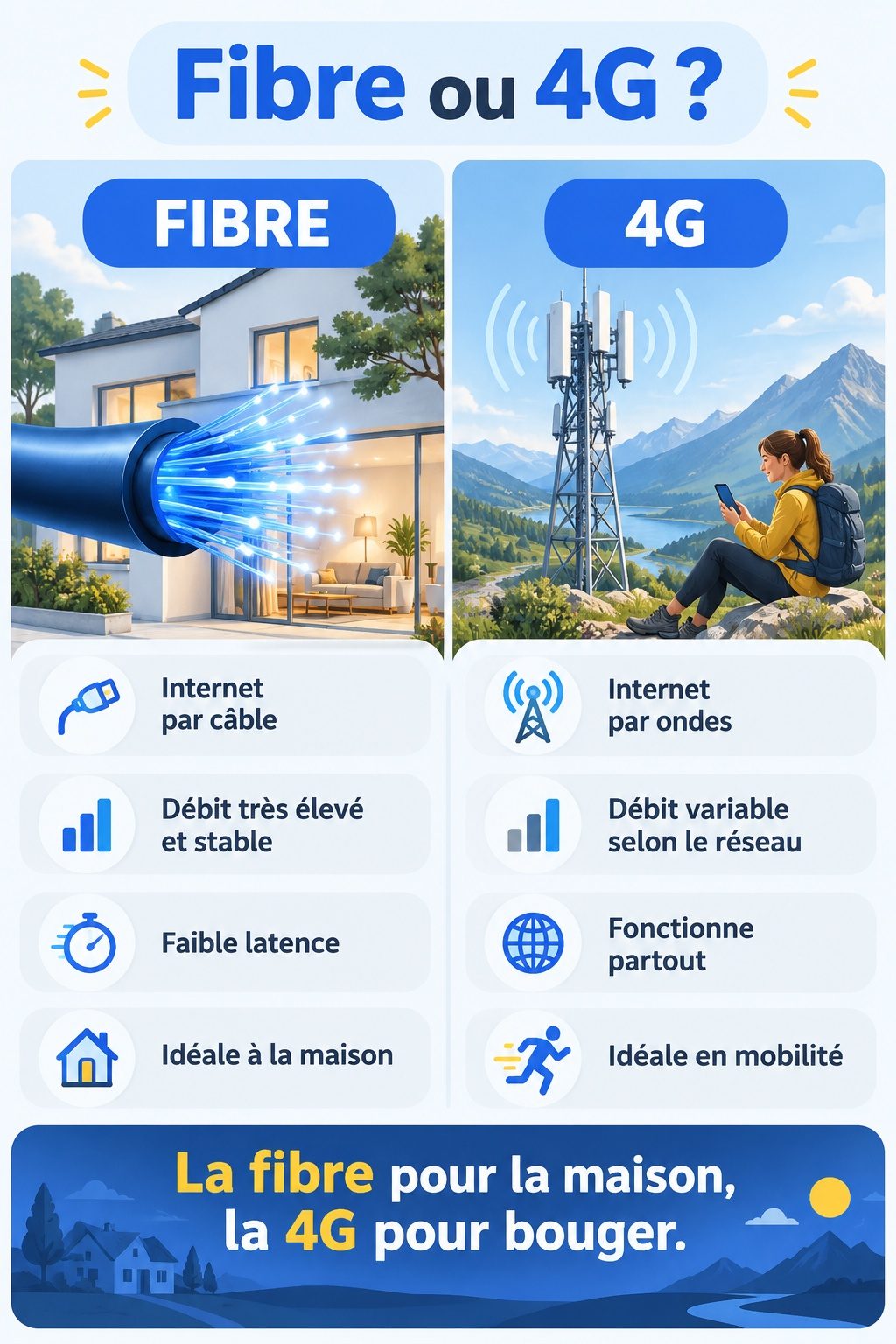 Différence entre fibre et 4G : infographie comparative