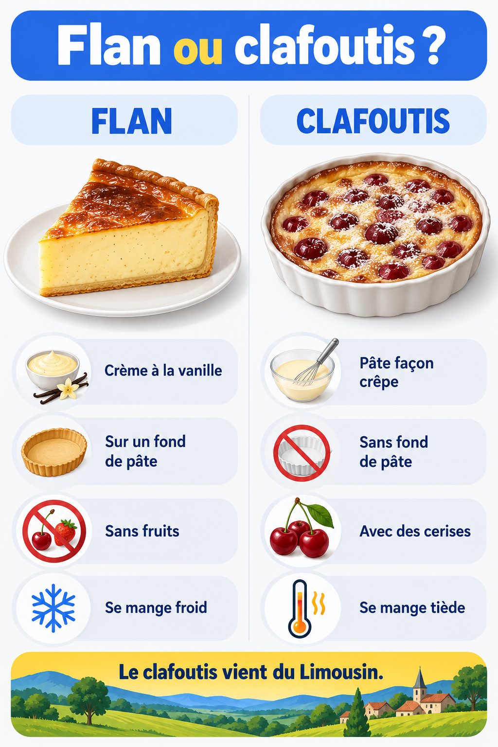 Différence entre flan et clafoutis : infographie comparative