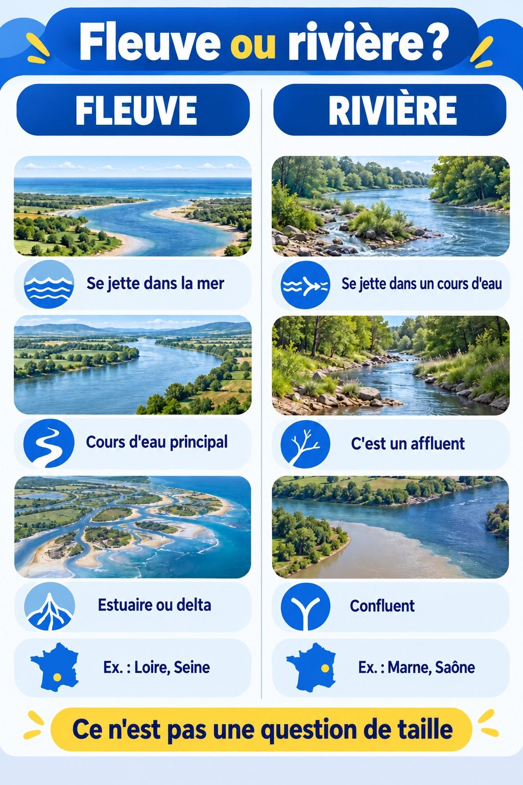 Différence entre fleuve et rivière : infographie comparative