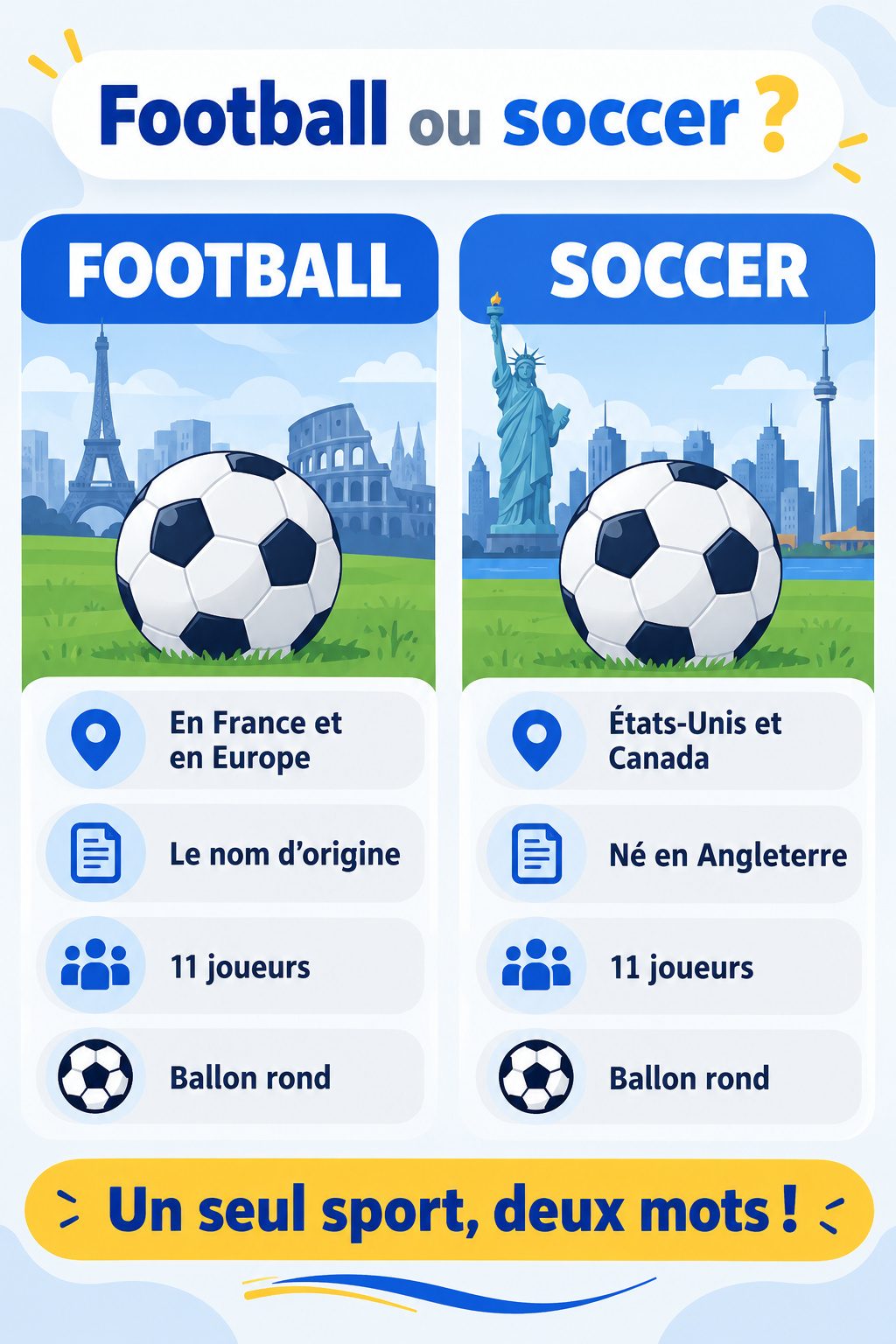 Différence entre football et soccer : infographie comparative
