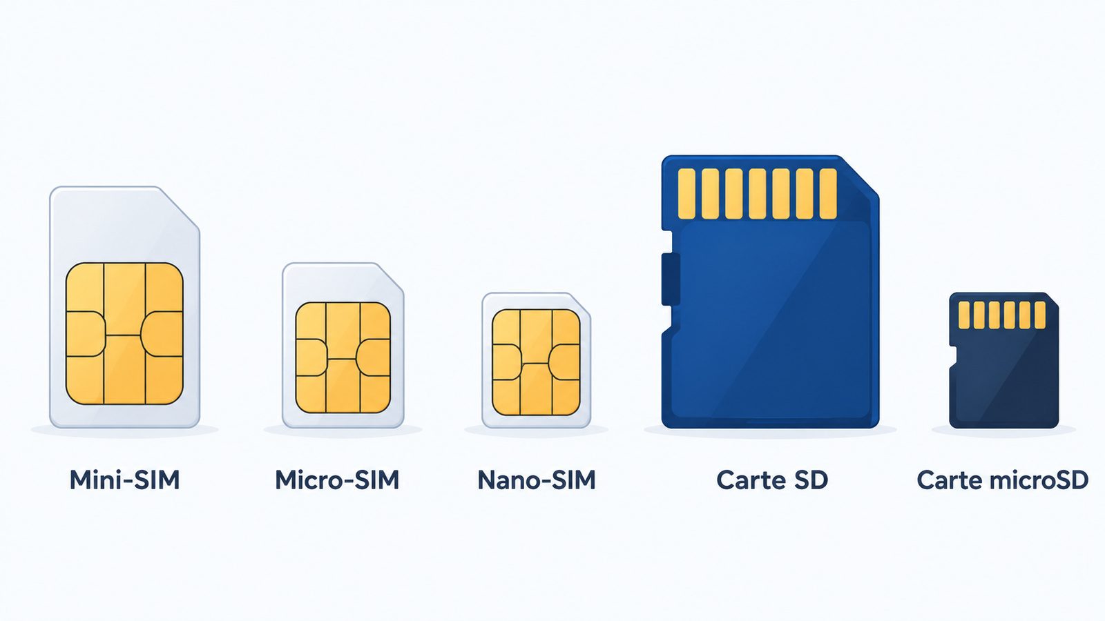 Comparaison des formats de cartes SIM (mini, micro, nano) et de cartes SD (SD, microSD)