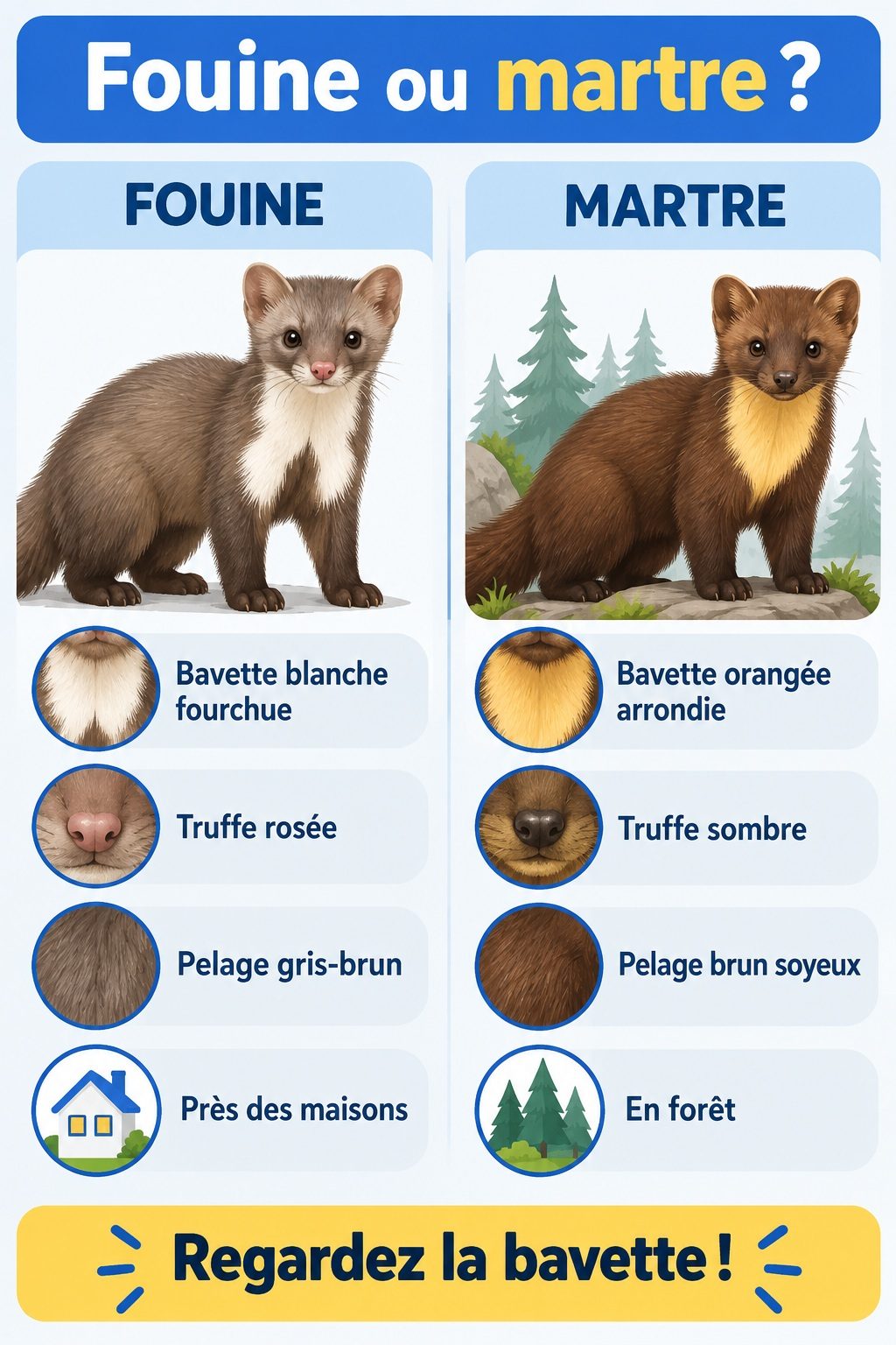 Différence entre fouine et martre : infographie comparative