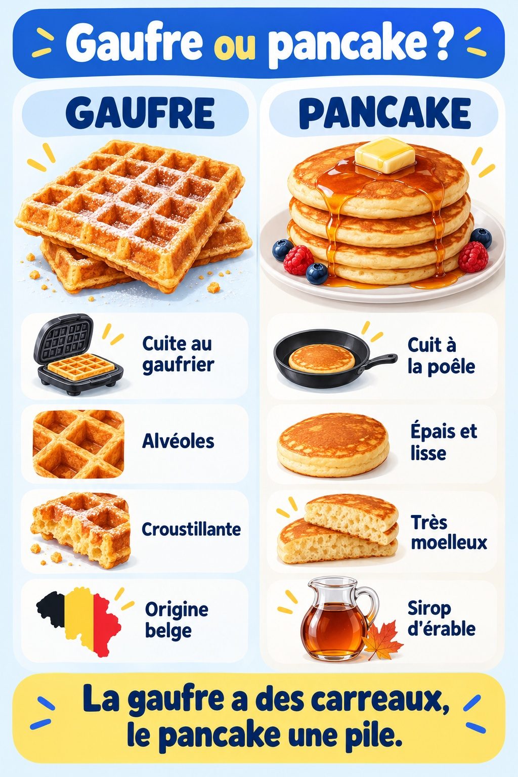 Différence entre gaufre et pancake : infographie comparative