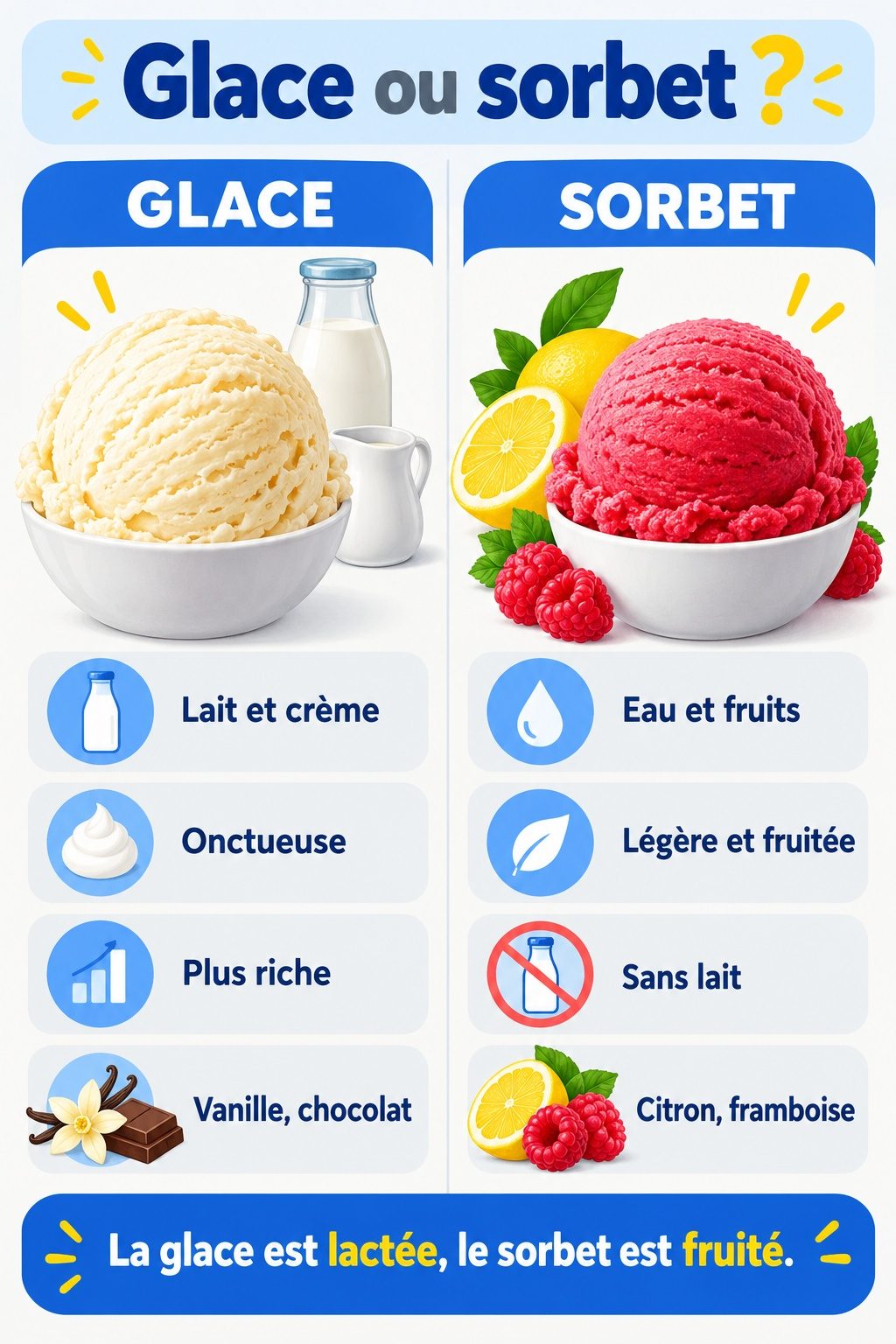 Différence entre glace et sorbet : infographie comparative