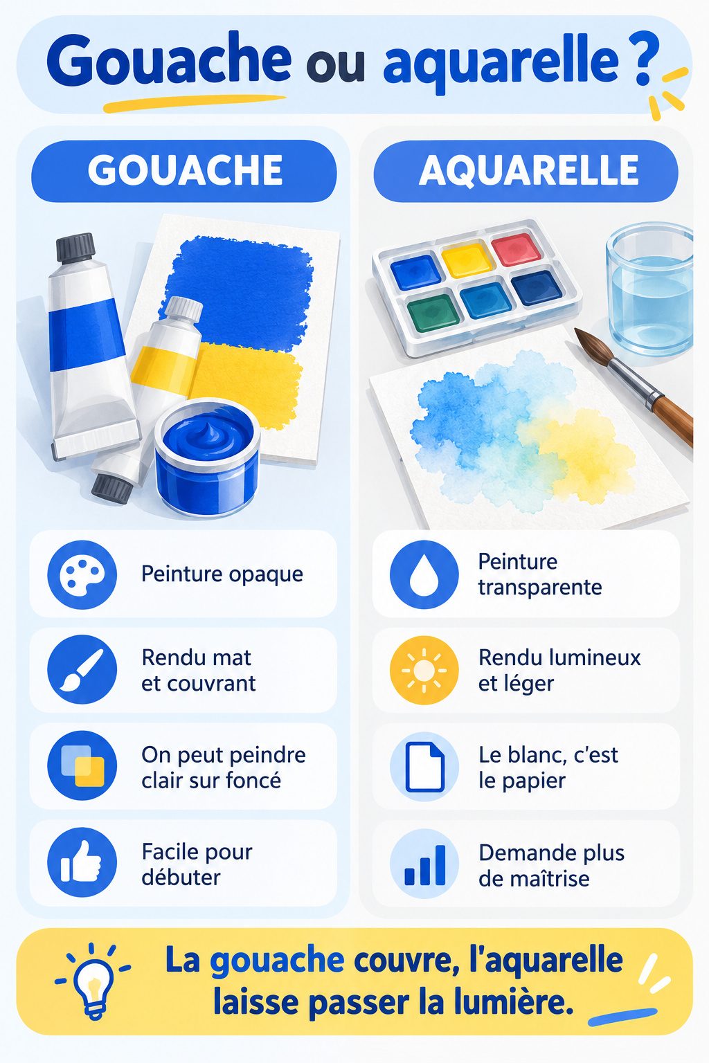 Différence entre gouache et aquarelle : infographie comparative