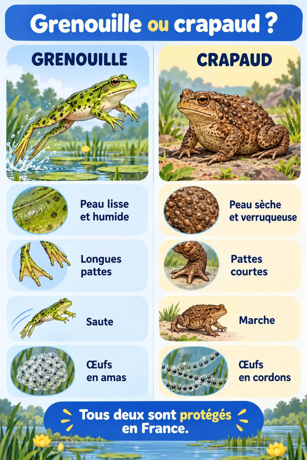 Différence entre grenouille et crapaud : infographie comparative