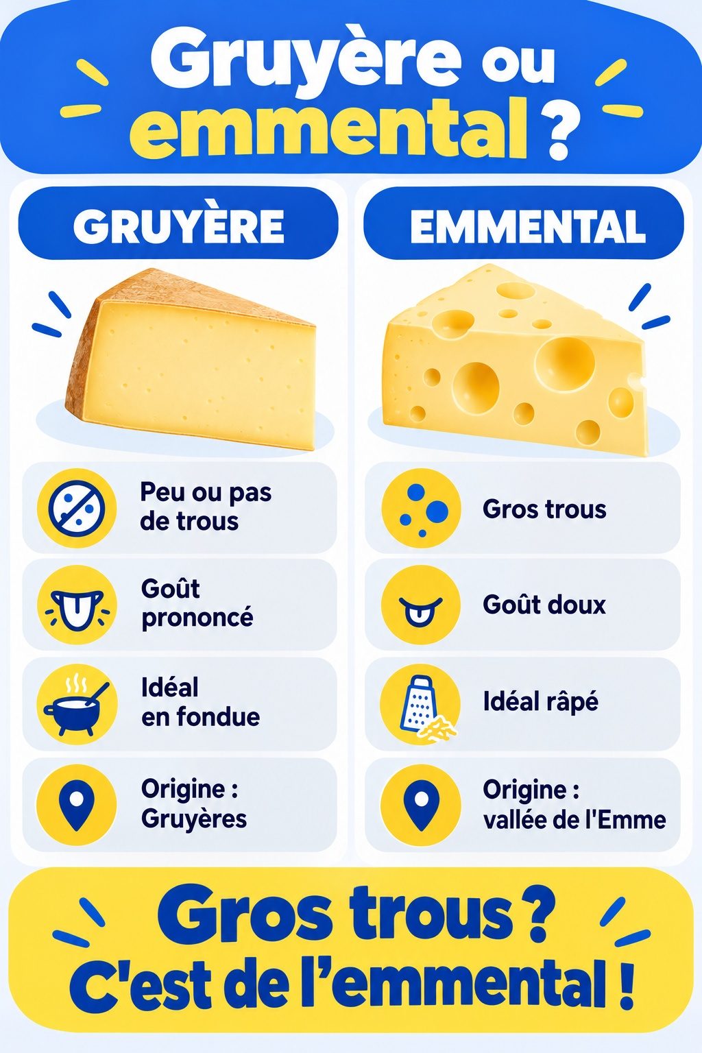 Différence entre gruyère et emmental : infographie comparative