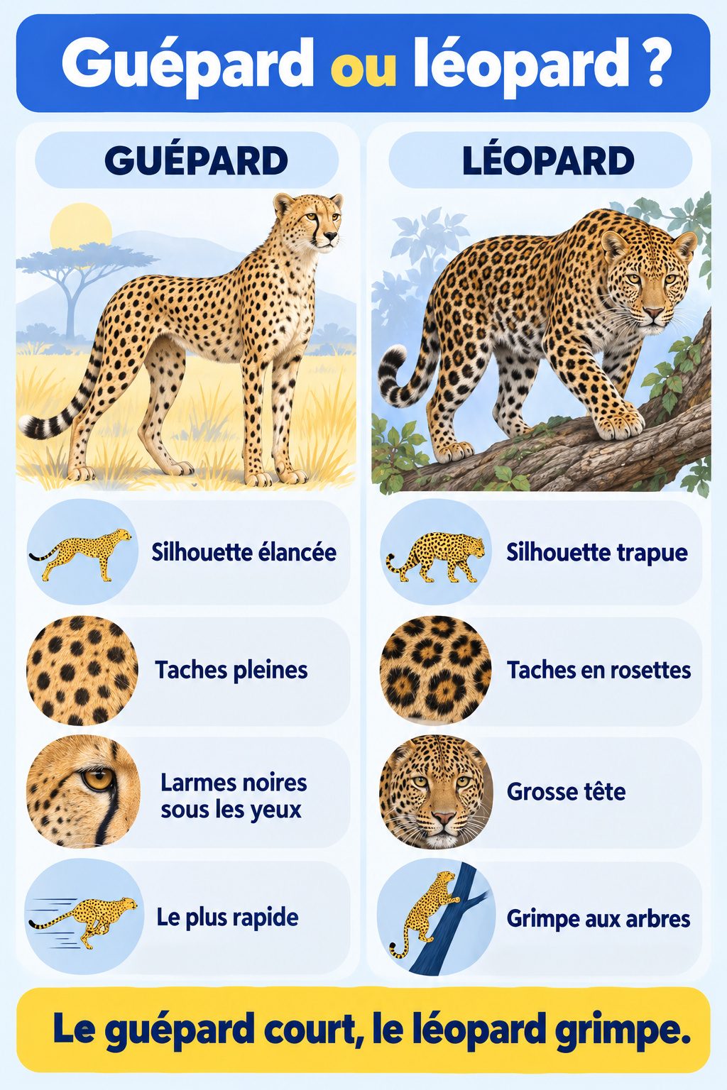 Différence entre guépard et léopard : infographie comparative