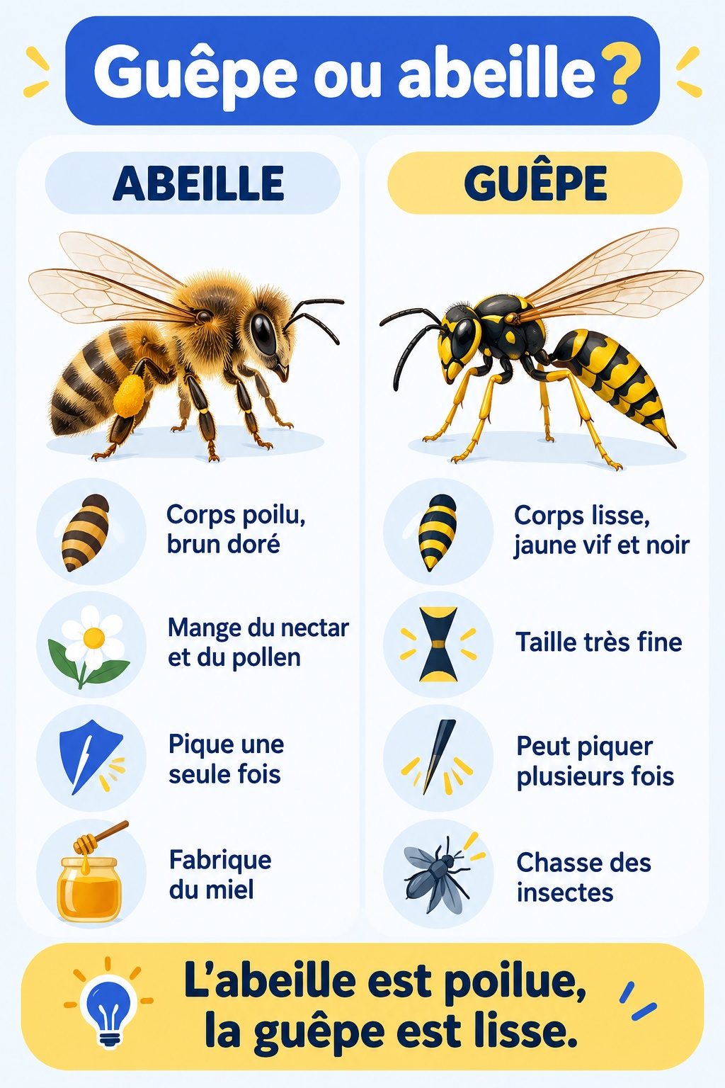 Différence entre guêpe et abeille : infographie comparative