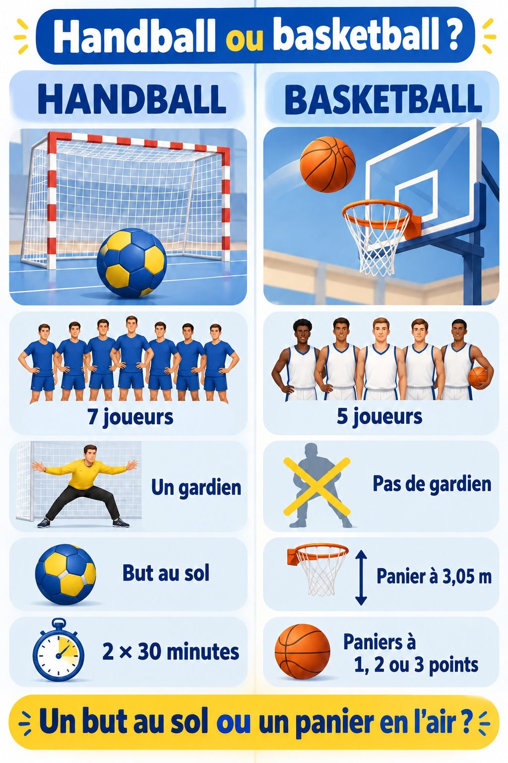 Différence entre handball et basketball : infographie comparative