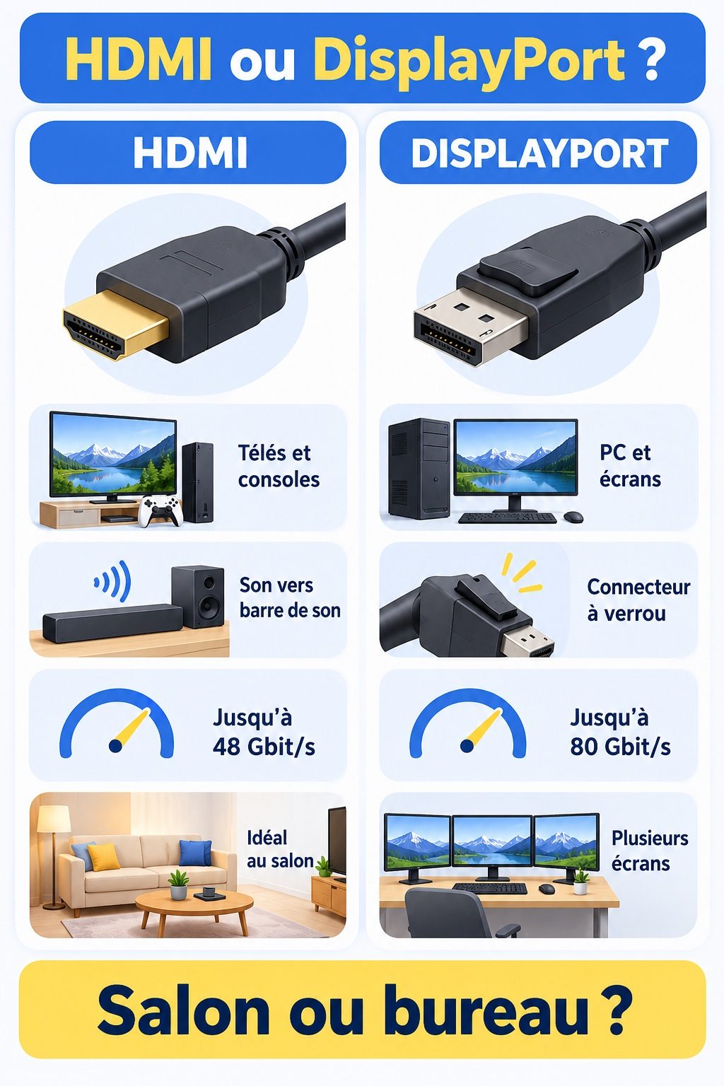 Différence entre HDMI et DisplayPort : infographie comparative
