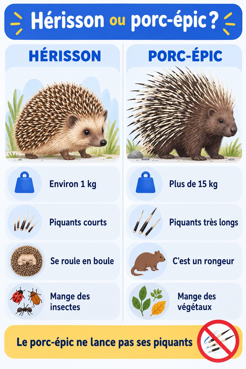 Différence entre hérisson et porc-épic : infographie comparative