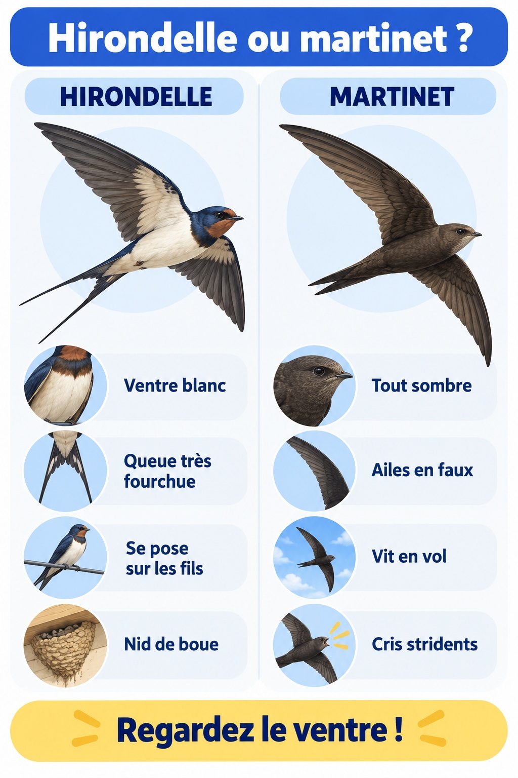 Différence entre hirondelle et martinet : infographie comparative