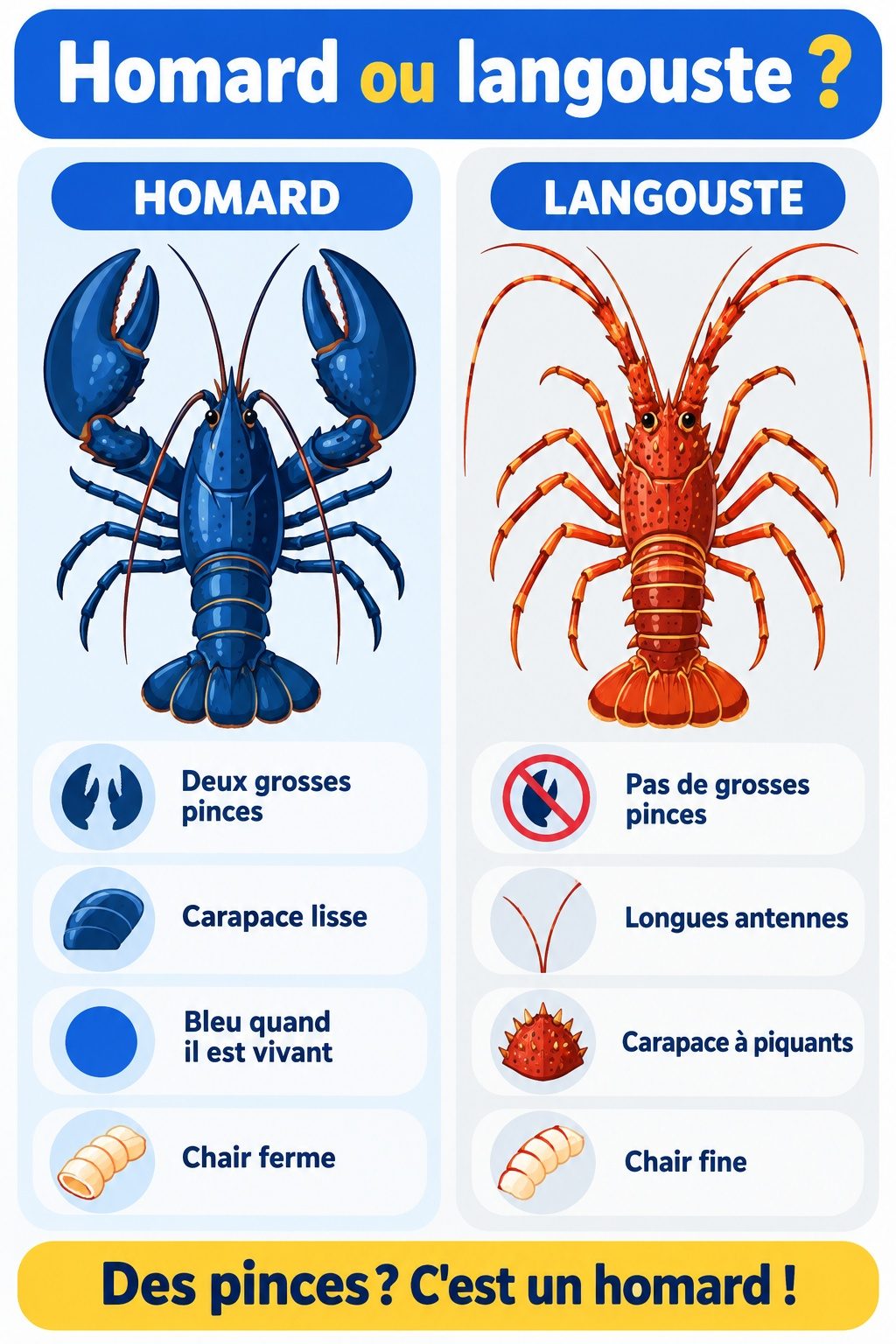 Différence entre homard et langouste : infographie comparative