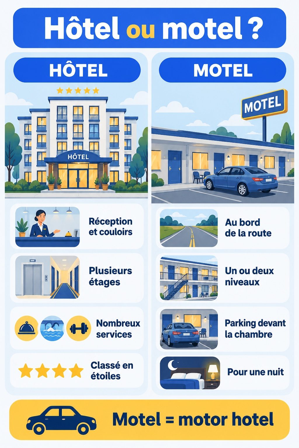Différence entre hôtel et motel : infographie comparative