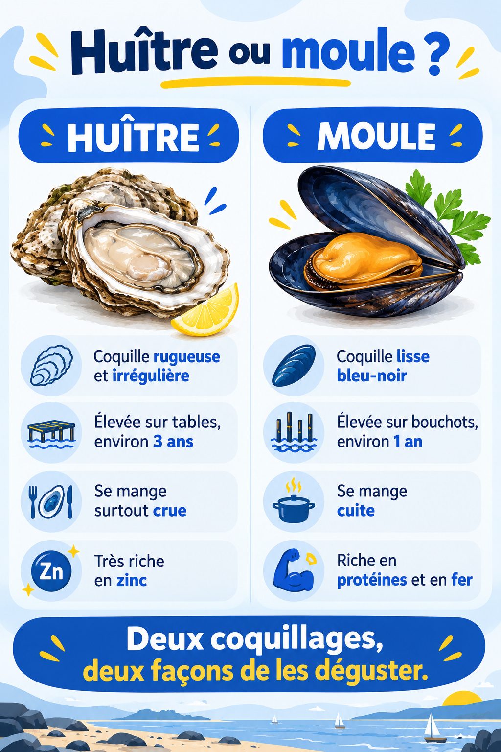 Différence entre huître et moule : infographie comparative