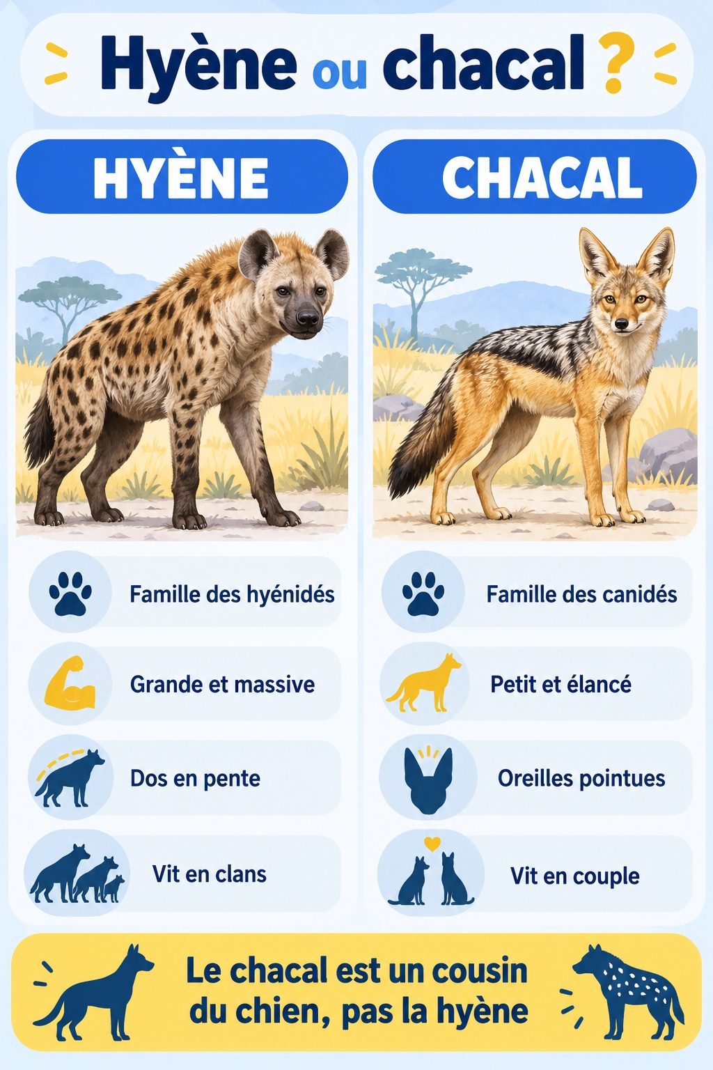 Différence entre hyène et chacal : infographie comparative